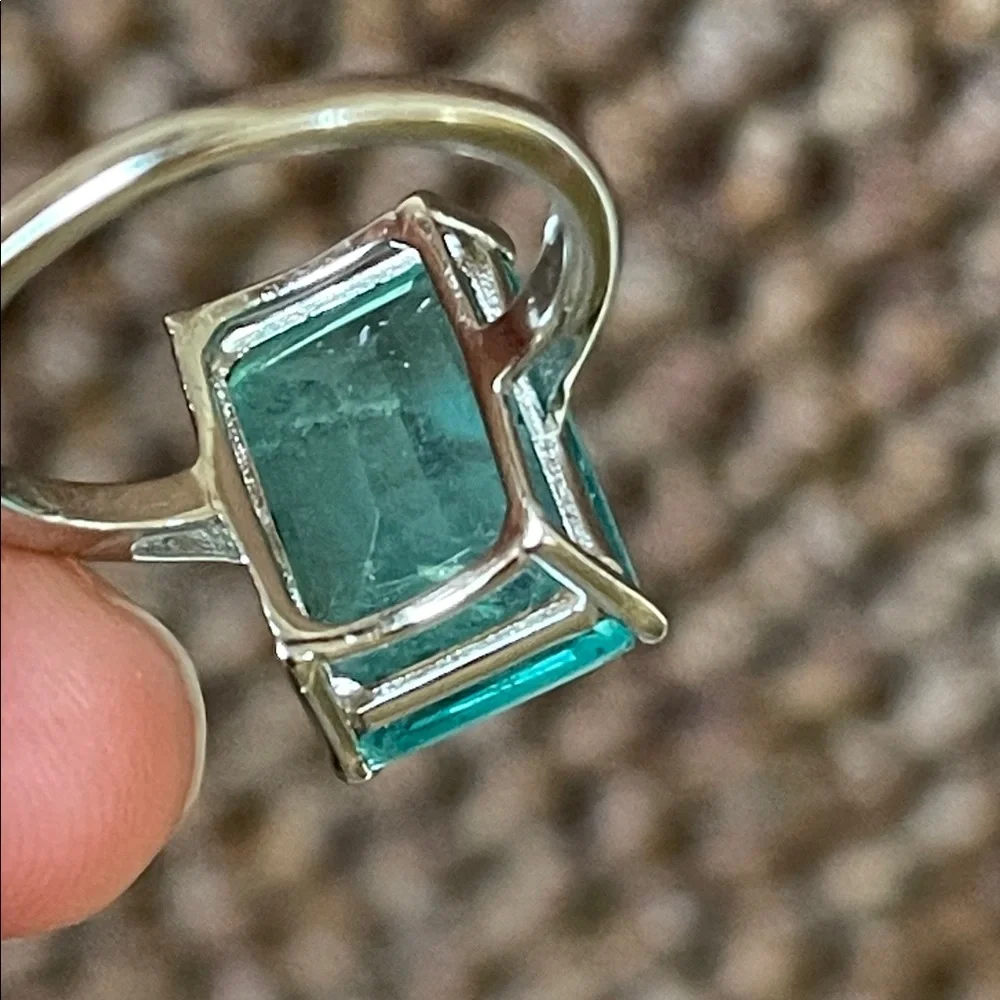 NWT Elegant 925 Silver Paraiba Doublet Natural Quartz 14X10mm Ring Size 6